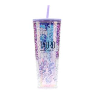 TAURO PRO LINE Plastikust joogipudel kaane ja kõrrega, unikaalne muster, roosa lillade detailidega 750 ml