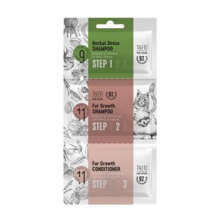 TAURO PRO LINE Pure Nature Herbal Detox + Fur Growth sample set for dogs and cats, набор пробников шампуней и кондиционер для шерсти собак и кошек 1x6 мл, 1x8 мл, 1x4 мл