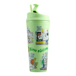 KIKA Plastikust illustratsioonidega jooginõu, roheline, kõrrega 710 ml