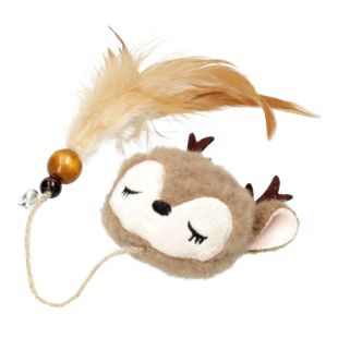 HIPPIE PET игрушка для кошек, 11 cм олень с перышком, коричневая