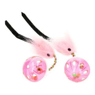 HIPPIE PET игрушки для кошек, мячики, с мышкой, 26 см, 2 шт.  розовые