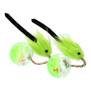 HIPPIE PET игрушки для кошек, мячики, с мышкой, 26 см, 2 шт.  зеленые