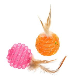 HIPPIE PET Kassi mänguasi, pallid sulega, 5 cm, 2 tk. roosa ja oranž