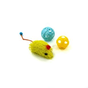 HIPPIE PET игрушка для кошек, мышка c мячиками, 3 шт. желтая/синяя