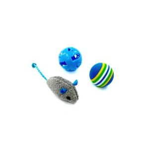 HIPPIE PET игрушка для кошек, мышка c мячиками, 3 шт. cиняя