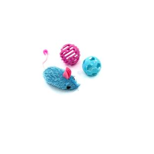 HIPPIE PET игрушка для кошек, мышка c мячиками, 3 шт. cиняя/розовая