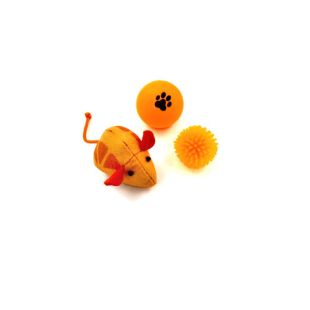 HIPPIE PET игрушка для кошек, мышка c мячиками, 3 шт. оранжевая