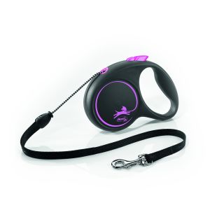 FLEXI Black Design jalutusrihm- nöör S, max 15 kg, 5 m, nöör, roosa