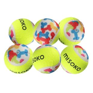 MISOKO игрушка для собак, теннисные мячики, зо звуковым чипом, 6 cм, 6 шт. с косточками