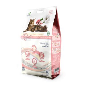 TOBELOVED комкующийся бентонитовый наполнитель для кошачьих лотков, с ароматом хлопка и личи 10 Л