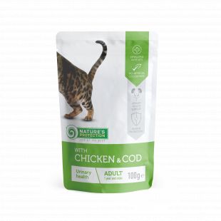 NATURE'S PROTECTION консервы для взрослых кошек с курицей и треской, в пакетике 100 г