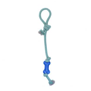 MISOKO&CO Игрушка для собак длинная веревка с косточкой, голубая, 48 см