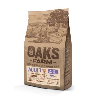 OAK'S FARM сухой беззерновой корм для взрослых собак всех пород, с бараниной  2 kg