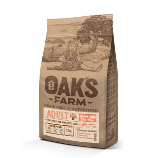 OAK'S FARM teraviljavaba kuivtoit täiskasvanud väikestele ja üliväikestele koeratõugudele, lõhe ja krilliga 2 kg