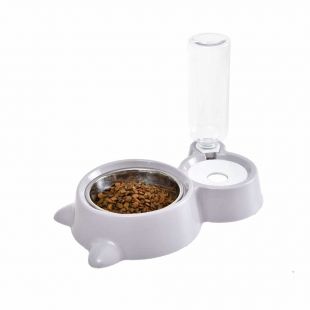 HANU Kauss ja pudel kassidele, kassi kuju, hall, 500 ml