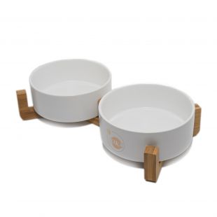 KIKA Двойная миска для домашних животных, керамическая белая, 400+400 мл