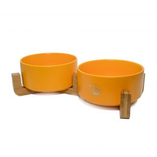 KIKA Двойная миска для домашних животных, керамическая жёлтая, 850+850 мл