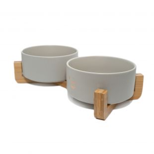 KIKA Двойная миска для домашних животных, керамическая серая, 400+400 мл