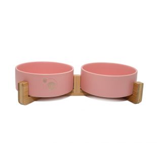KIKA Двойная миска для домашних животных, керамическая розовая, 400+400 мл