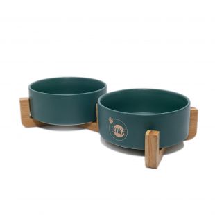 KIKA Двойная миска для домашних животных, керамическая зеленая, 850+850 мл