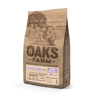 OAK'S FARM сухой беззерновой корм для взрослых стерилизованных кошек, с бараниной 2 кг