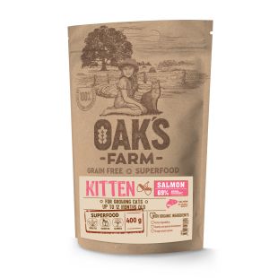 OAK'S FARM сухой беззерновой корм для котят, с лососем 400 г
