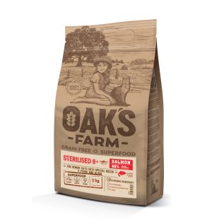 OAK'S FARM сухой беззерновой корм для зрелых стерилизованных кошек, с лососем 2 kg
