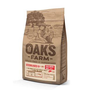 OAK'S FARM teraviljavaba kuivtoit steriliseeritud eakatele kassidele, lõhega 2 kg