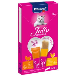 VITAKRAFT Jelly Lovers kормовые добавки - лакомства для кошек, с курицей и индейкой 6 х15г