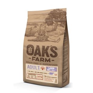 OAK'S FARM teraviljavaba kuivtoit täiskasvanud väikestele ja üliväikestele koeratõugudele, lambalihaga 6,5 kg