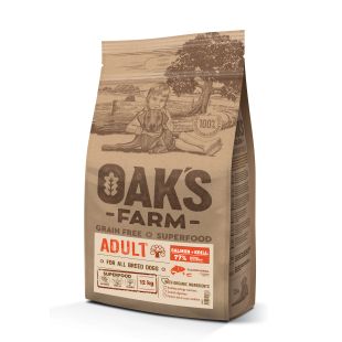 OAK'S FARM teraviljavaba kuivtoit kõigile täiskasvanud koeratõugudele, lõhe ja krilliga 12 kg