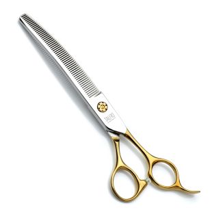 TAURO PRO LINE филировочные ножницы, эксклюзивная серия от Яниты Плунге 18 см, с 56 зубцами, нержавеющая сталь 440с, с ручками золотистого цвета
