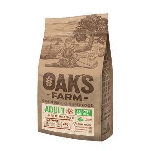 OAK'S FARM teraviljavaba kuivtoit kõigile täiskasvanud koeratõugudele kodulinnulihaga 2 kg