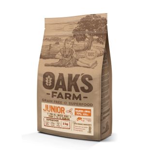 OAK'S FARM сухой беззерновой корм для щенков всех пород, с лососем и крилем 2 кг