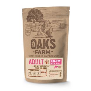 OAK'S FARM сухой беззерновой корм для взрослых кошек, с лососем 400 г