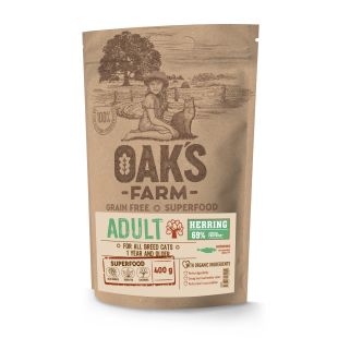OAK'S FARM teraviljavaba kuivtoit täiskasvanud kassidele, heeringaga 400 g