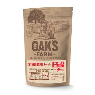 OAK'S FARM сухой беззерновой корм для зрелых стерилизованных кошек, с лососем 400 г