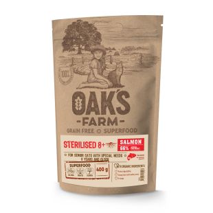 OAK'S FARM teraviljavaba kuivtoit steriliseeritud eakatele kassidele, lõhega 400 g