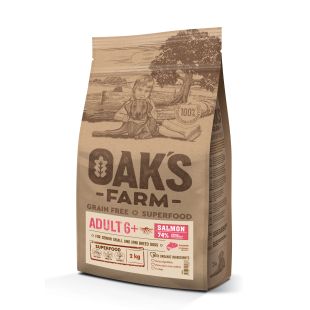 OAK'S FARM teraviljavaba kuivtoit väikest ja minitõugu eakatele koertele, lõhega 2 kg