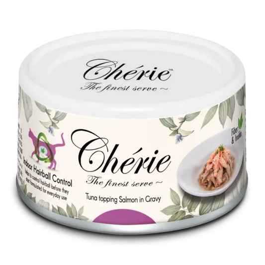 Cherie консервированный корм для кошек, для выведения комков шерсти, с тунцом и лососем в соусе