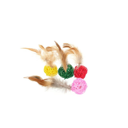 Hippie Pet игрушки для кошек, мячики, с перышком, 4 см