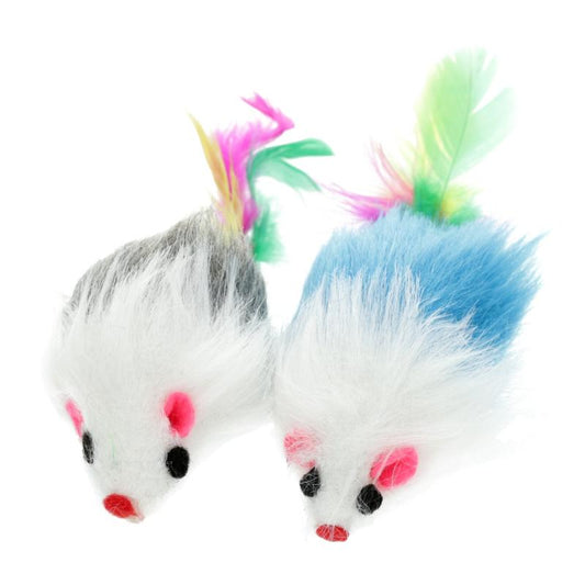 Hippie Pet игрушка для кошек, мышки с перышком, пестрые, 2 шт.