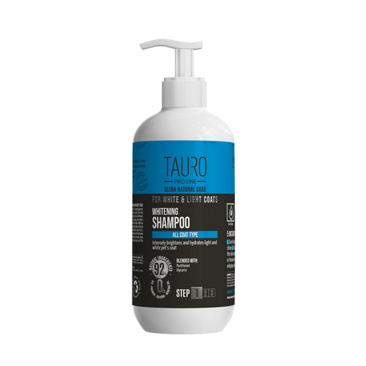 Tauro Pro Line Ultra Natural Care  valgendav šampoon valge ja heleda karvaga koertele ja kassidele