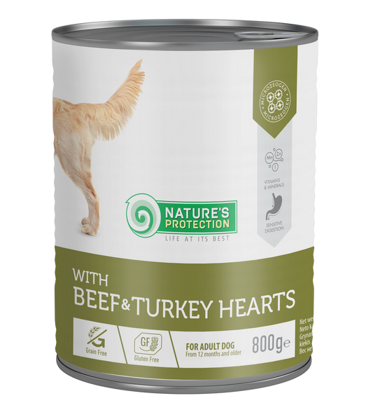 Konserveeritud koeratoit veise- ja kalkunisüdamega