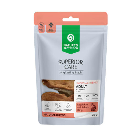 Nature's Protection Superior Care лакомство для взрослых собак всех пород, кроличье ухо с начинкой из лосося