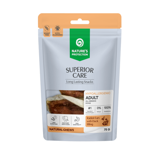 Nature's Protection Superior Care лакомство для взрослых собак всех пород, кроличье ухо с начинкой из утки