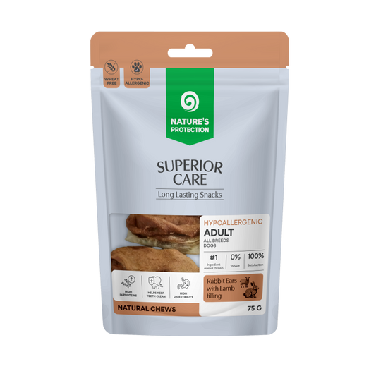 Nature's Protection Superior Care лакомство для взрослых собак всех пород, кроличье ухо с начинкой из баранины
