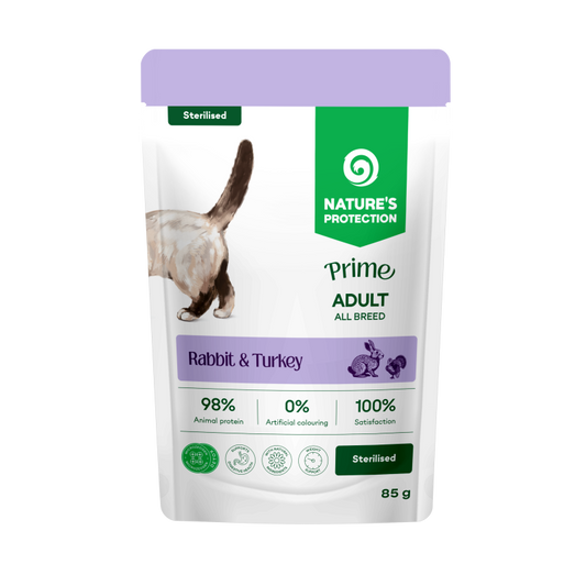 Nature's Protection Prime влажный корм для взрослых стерилизованных кошек всех пород, с крольчатиной и индейкой