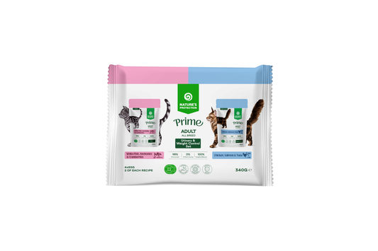 Nature's Protection Prime набор многофункциональных влажных кормов для взрослых кошек всех пород, с белой рыбой, анчоусами и клюквой, с курицей, лососем и тунцом