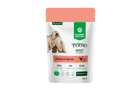 Nature's Protection Prime влажный корм для взрослых собак всех пород, для поддержания здоровья кожи и шерсти, с курицей и лососем
